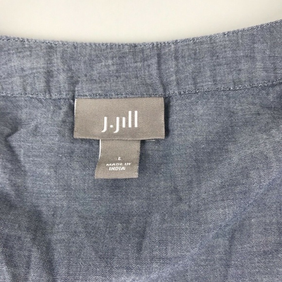 J. Jill Blue V Neck Button Blouse Roll Tab Size L - Picture 2 of 6